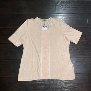 Gerry Weber Lace Trim Peach short Sleeve Top Size 14 Lace Boho Casual